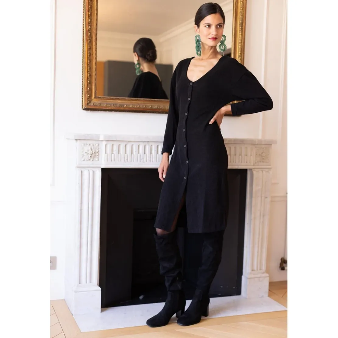 3S. x RééditionRobe longue dos V Damienne noir