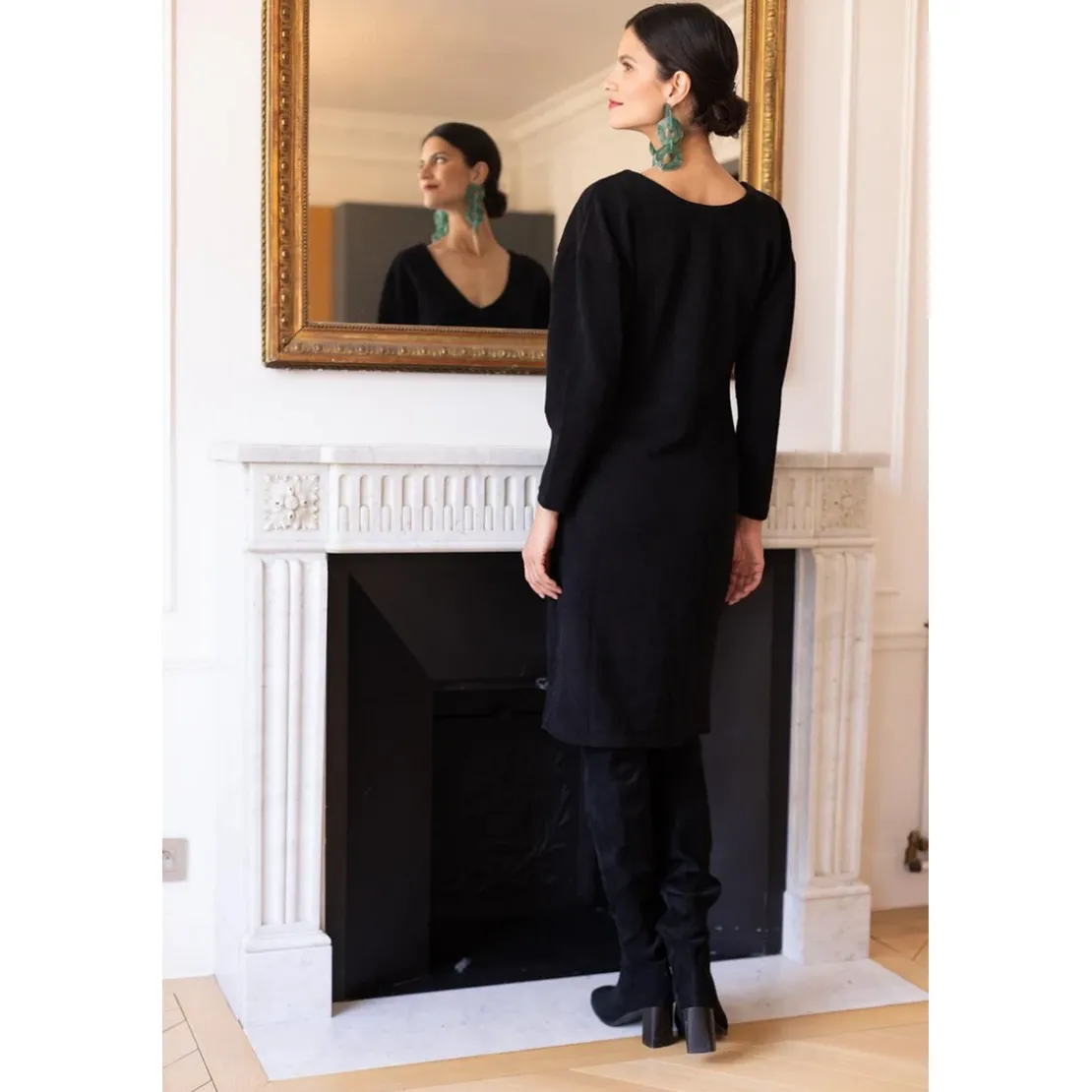 3S. x RééditionRobe longue dos V Damienne noir