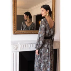 3S. x RééditionRobe longue imprimée jungle Nancy gris en viscose