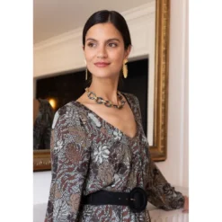 3S. x RééditionRobe longue imprimée jungle Nancy gris en viscose