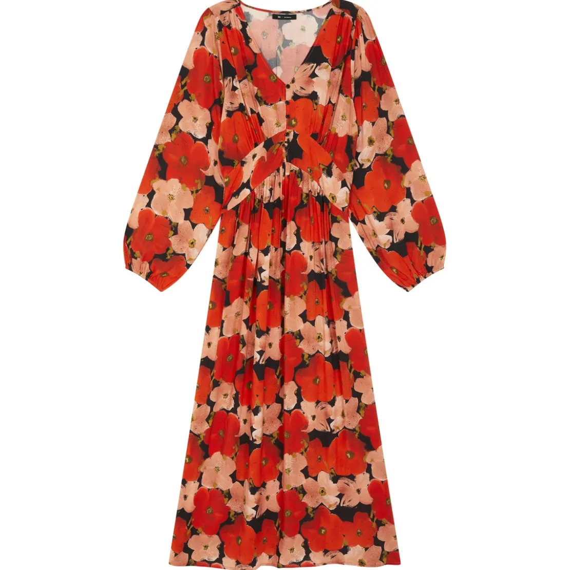 3S. x RééditionRobe longue imprimée coquelicat - Capucine rouge en viscose