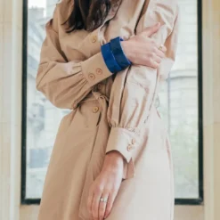 3S. x RééditionRobe manches longues ceinturée en popeline beige Dali Réédition