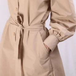 3S. x RééditionRobe manches longues ceinturée en popeline beige Dali Réédition