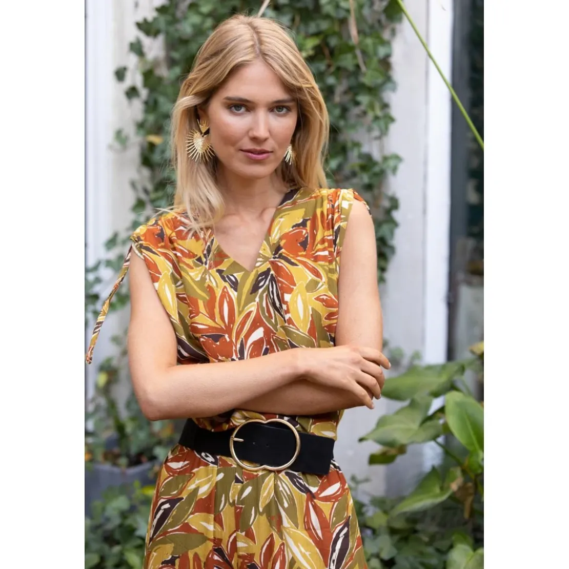3S. x RééditionTop Stella ocre en viscose