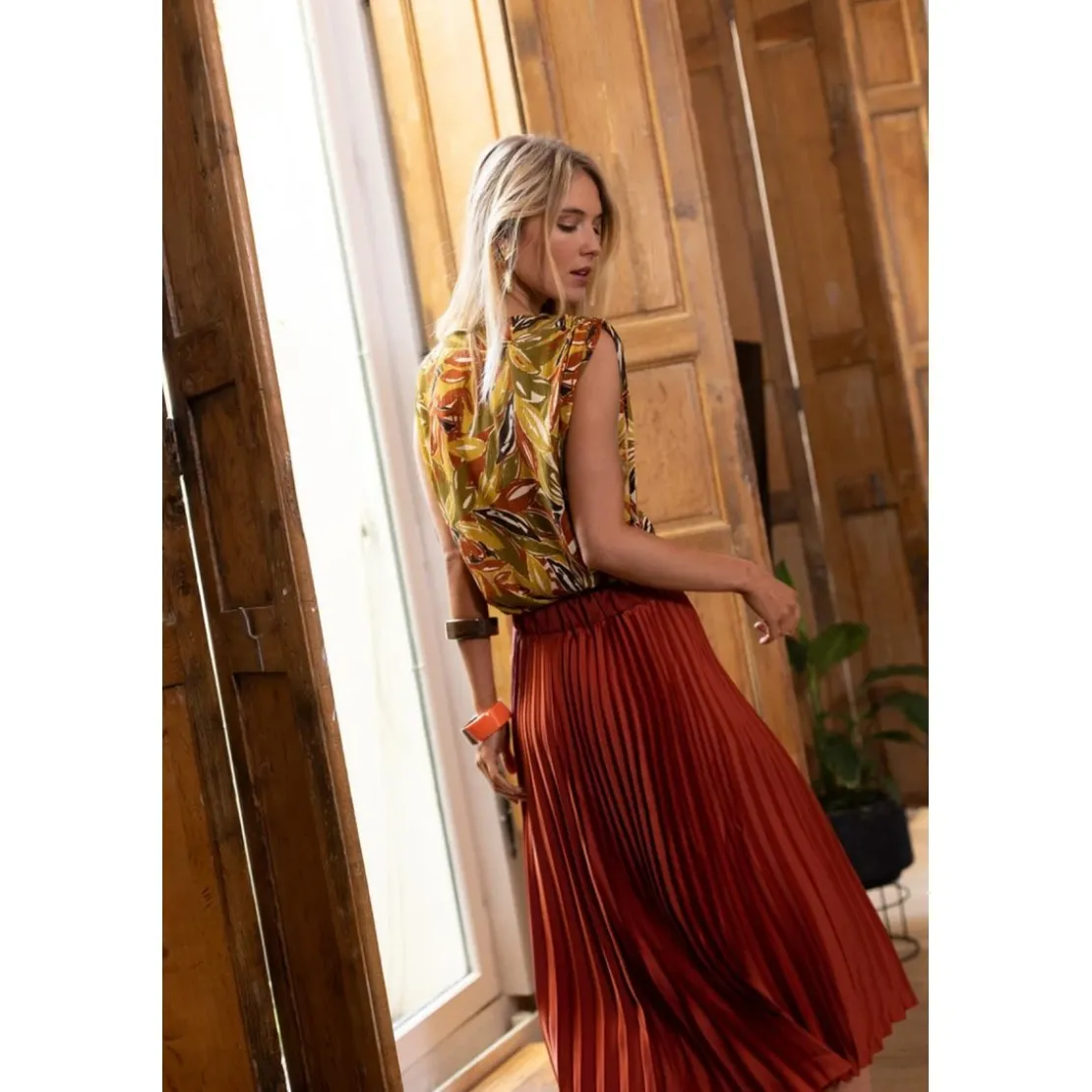 3S. x RééditionTop Stella ocre en viscose