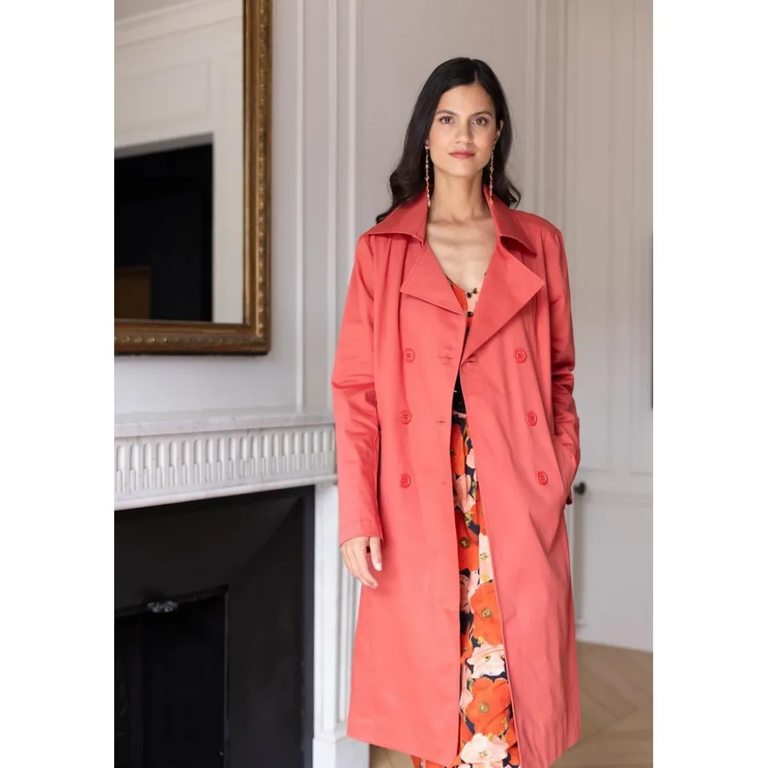 3S. x RééditionTrench long en coton Farah Réédition terracotta
