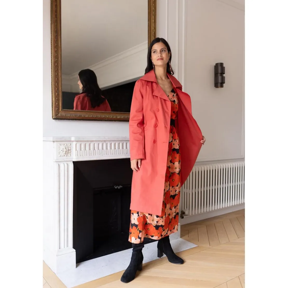 3S. x RééditionTrench long en coton Farah Réédition terracotta