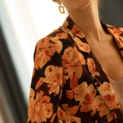 3S. x RééditionVeste à fleurs Anita orange en viscose