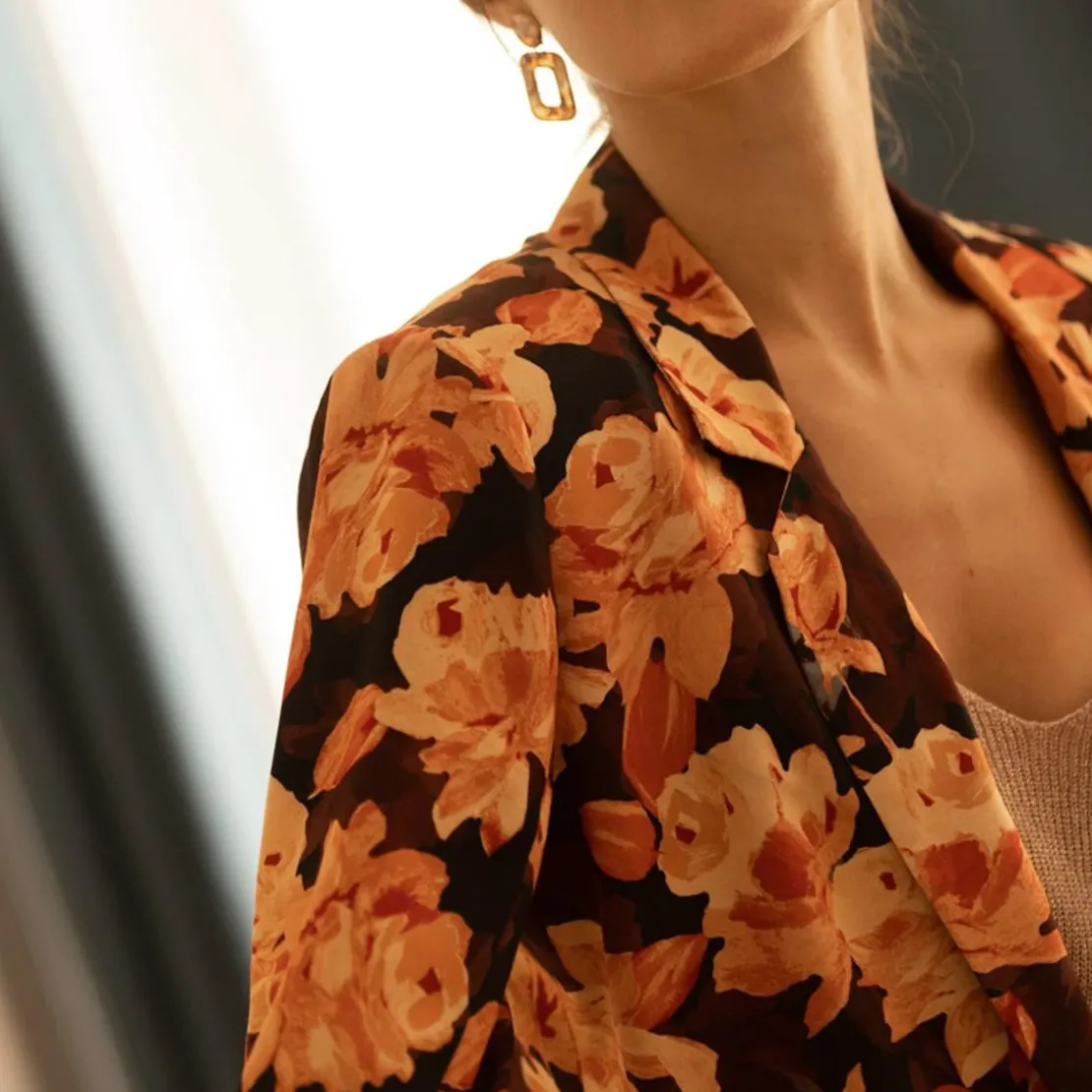 3S. x RééditionVeste à fleurs Anita orange en viscose