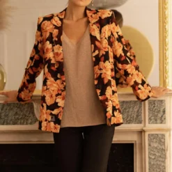 3S. x RééditionVeste à fleurs Anita orange en viscose