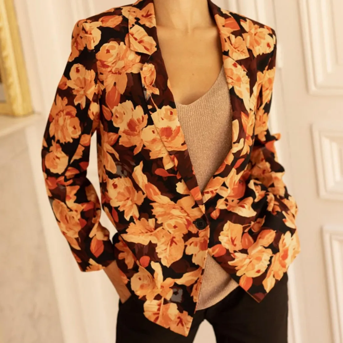 3S. x RééditionVeste à fleurs Anita orange en viscose
