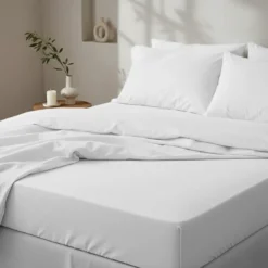 3S. x SignatureDrap housse Luxe Percale de coton Bio - Blanc - Écume
