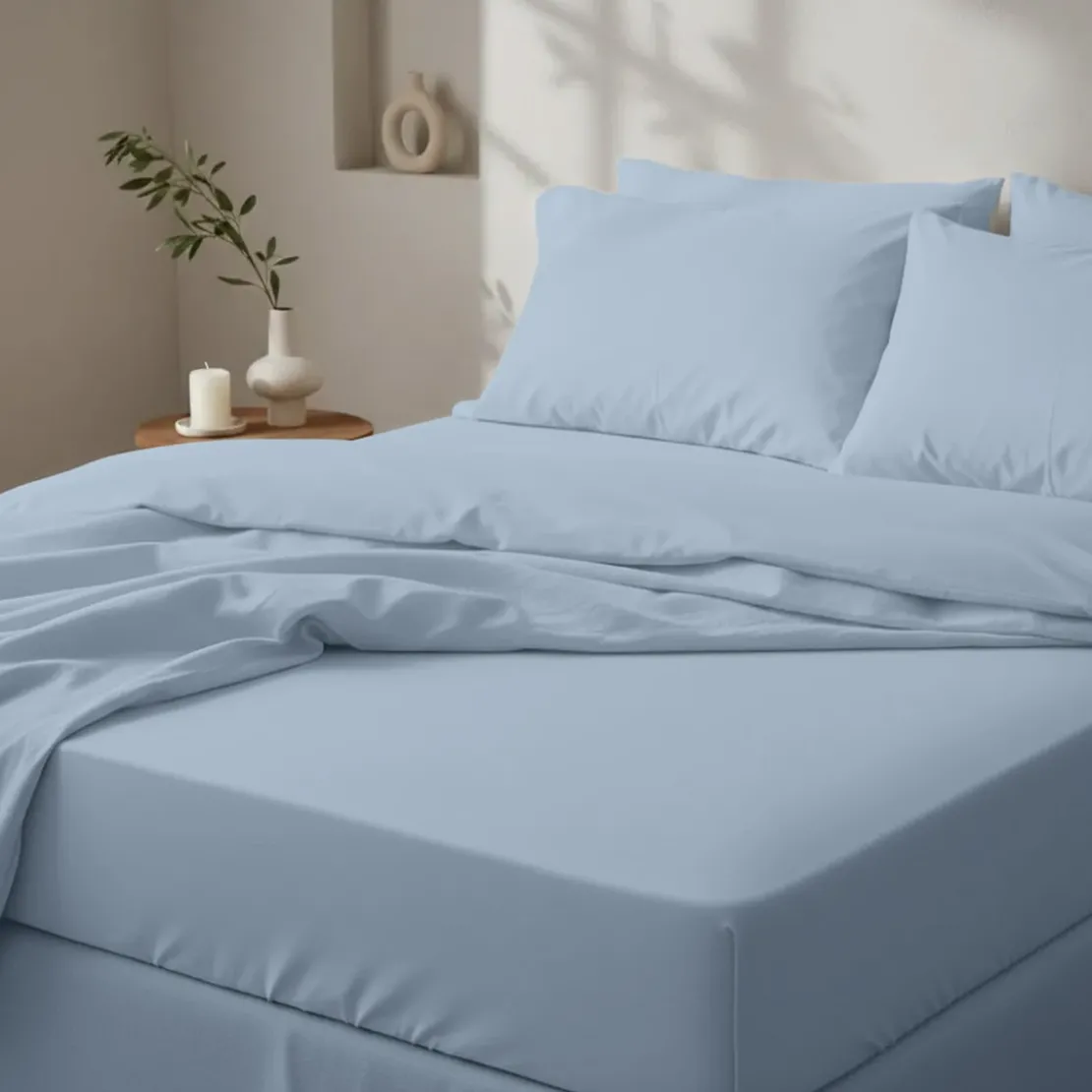 3S. x SignatureDrap housse Luxe Percale de coton Bio - Bleu - Azur
