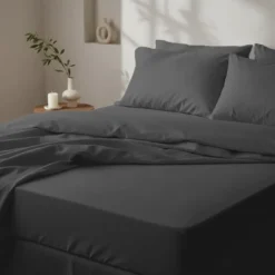 3S. x SignatureDrap housse Luxe Percale de coton Bio - Gris Anthracite - Basalte