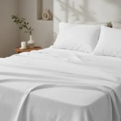 3S. x SignatureDrap plat Luxe Percale de coton Bio - Blanc - Écume