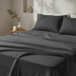 3S. x SignatureDrap plat Luxe Percale de coton Bio - Gris Anthracite - Basalte