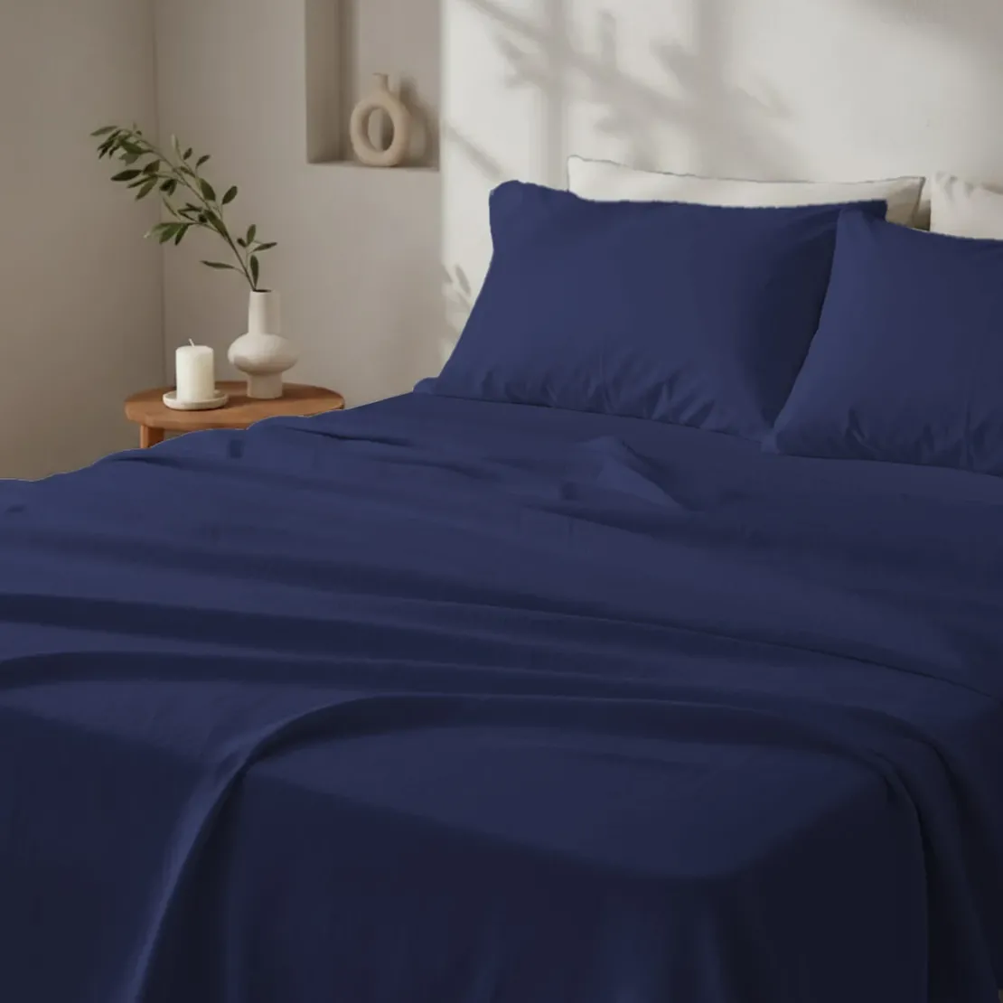 3S. x SignatureDrap plat Luxe Percale de coton Bio - Bleu Minuit