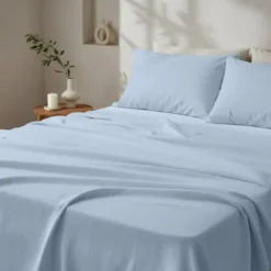3S. x SignatureDrap plat Luxe Percale de coton Bio - Bleu - Azur