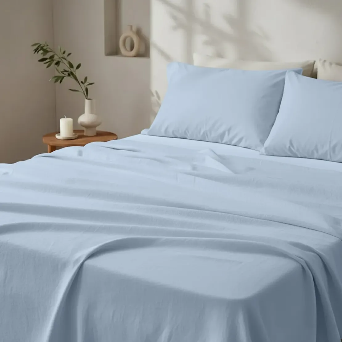 3S. x SignatureDrap plat Luxe Percale de coton Bio - Bleu - Azur