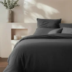 3S. x SignatureHousse de couette Luxe Percale de coton Bio - Gris Anthracite - Basalte