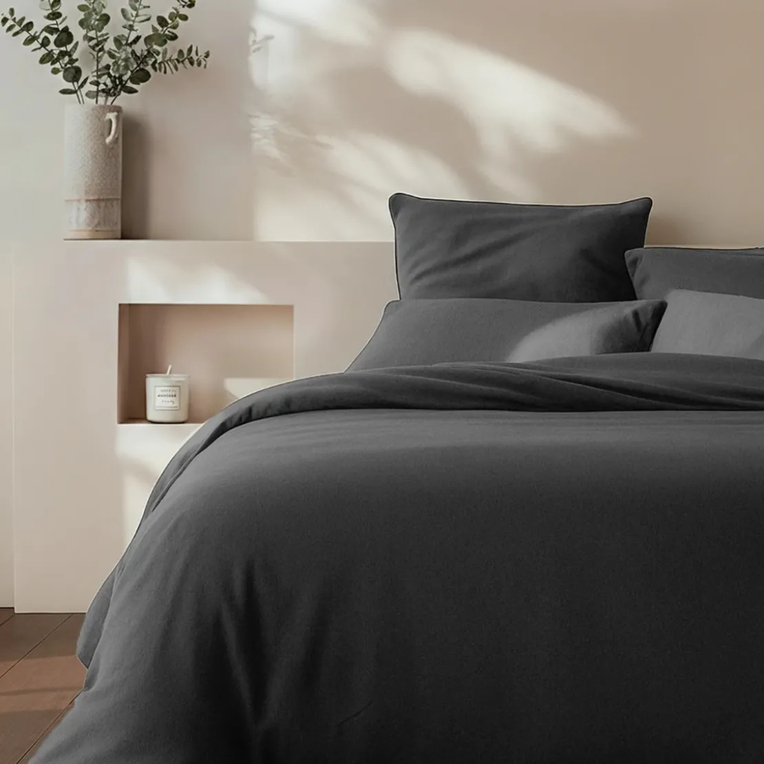 3S. x SignatureHousse de couette Luxe Percale de coton Bio - Gris Anthracite - Basalte
