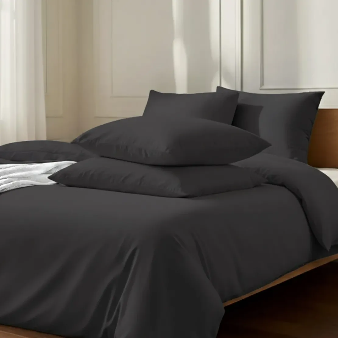 3S. x SignatureHousse de couette Luxe Percale de coton Bio - Gris Anthracite - Basalte