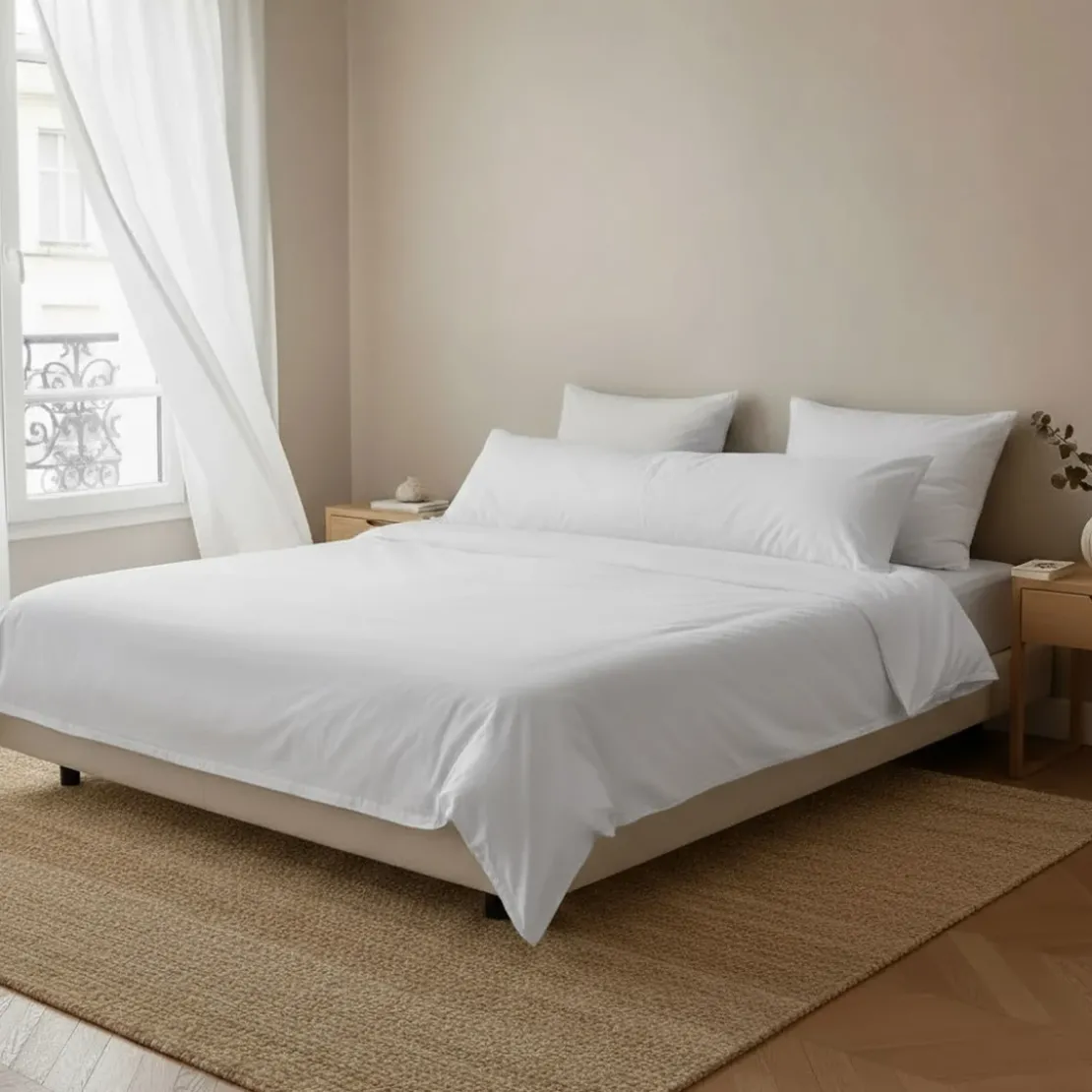 3S. x SignatureTaie d'oreiller ou taie de traversin Luxe Percale de coton Bio - Blanc - Écume
