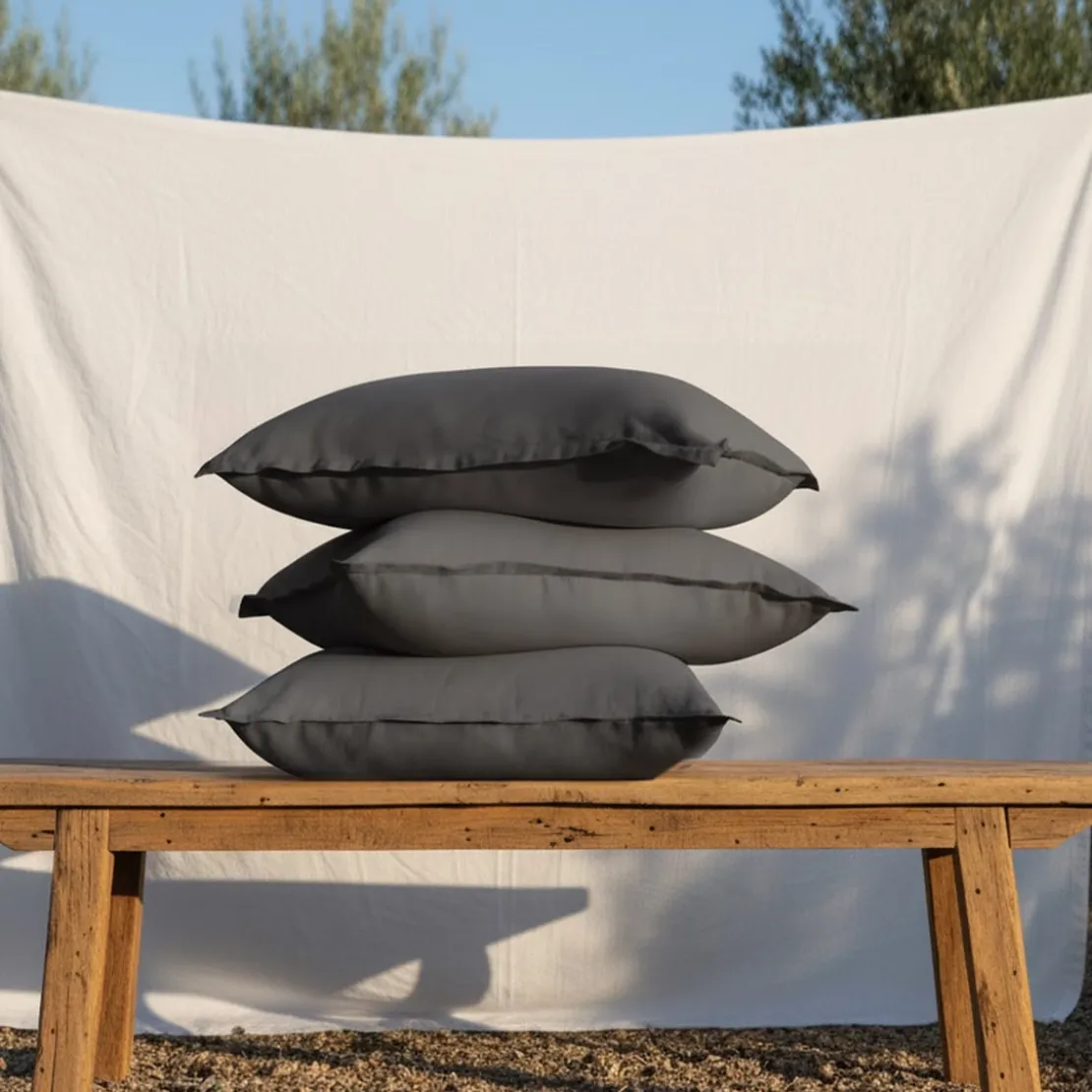 3S. x SignatureTaie d'oreiller ou taie de traversin Luxe Percale de coton Bio - Gris Anthracite - Basalte
