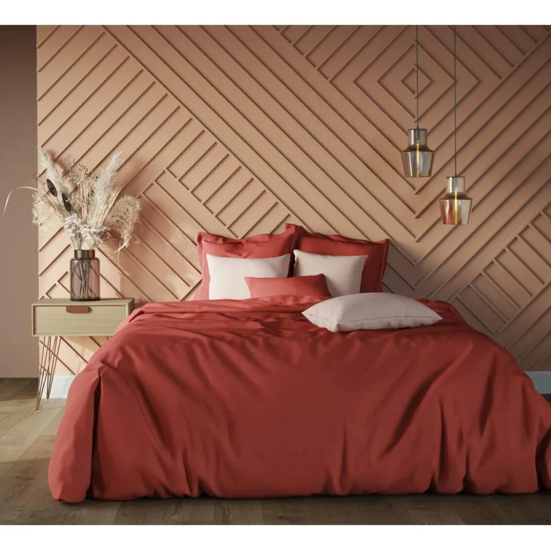 3S. x TertioDrap-housse grand bonnet XL polycoton - Terracotta
