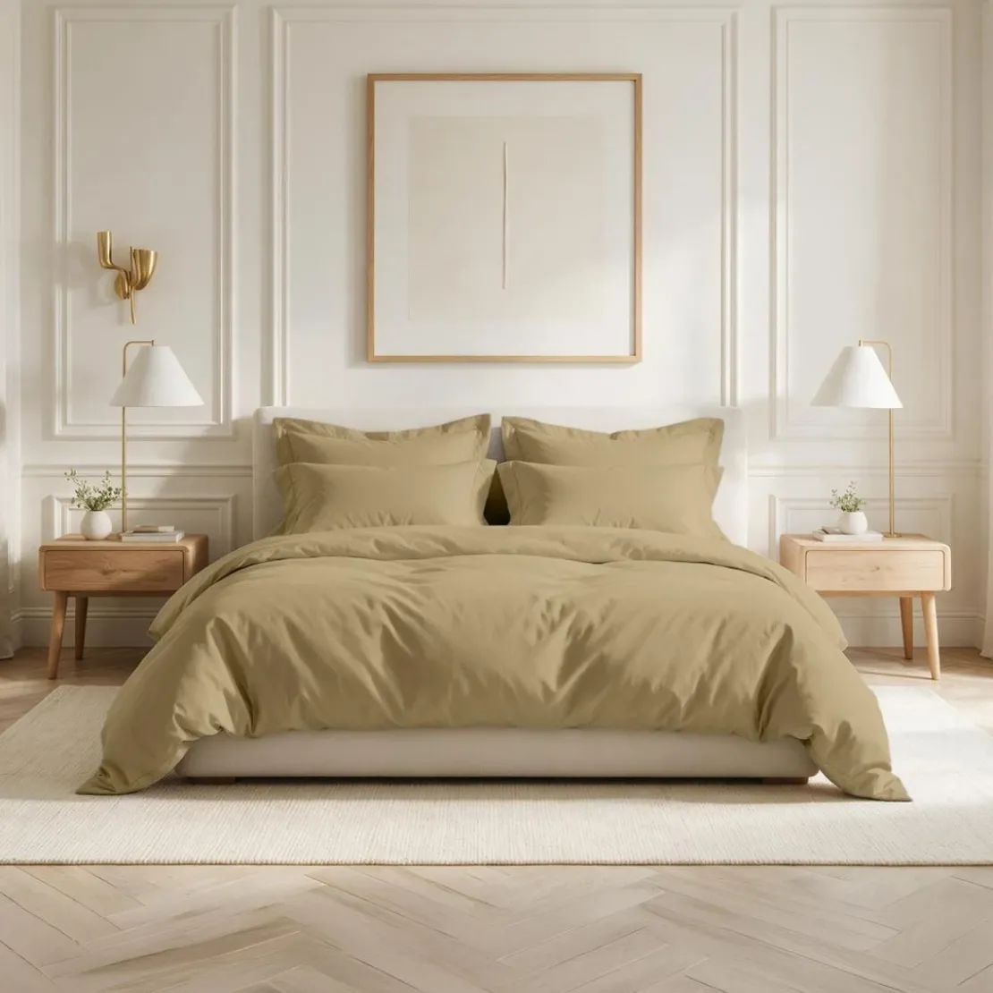3S. x TertioDrap Housse Grand Bonnet Percale De Coton - Beige - Ficelle