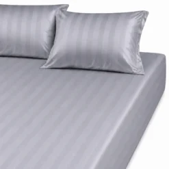 3S. x TertioDrap Housse Grand Bonnet XL Satin De Coton rayé - Gris - Perle