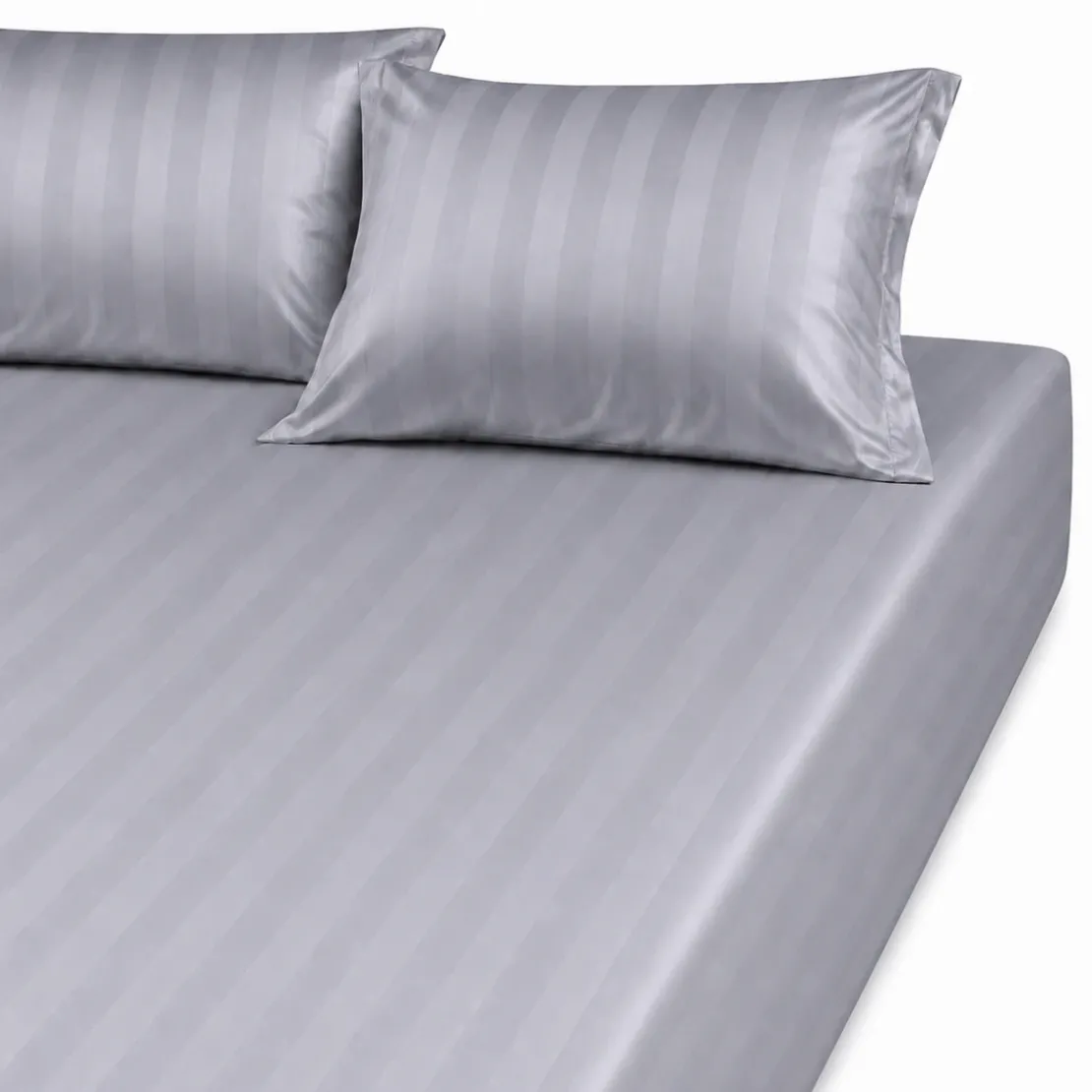 3S. x TertioDrap Housse Grand Bonnet Satin De Coton rayé - Gris - Perle