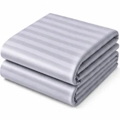 3S. x TertioDrap Housse Grand Bonnet Satin De Coton rayé - Gris - Perle