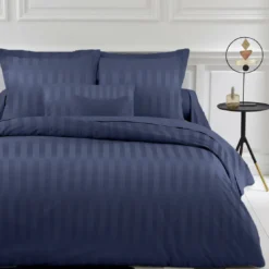 3S. x TertioDrap Housse Grand Bonnet XL Satin De Coton rayé - Bleu - Indigo