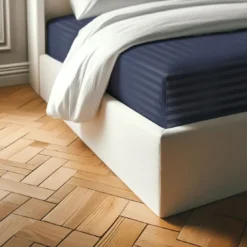 3S. x TertioDrap Housse Grand Bonnet XL Satin De Coton rayé - Bleu - Indigo