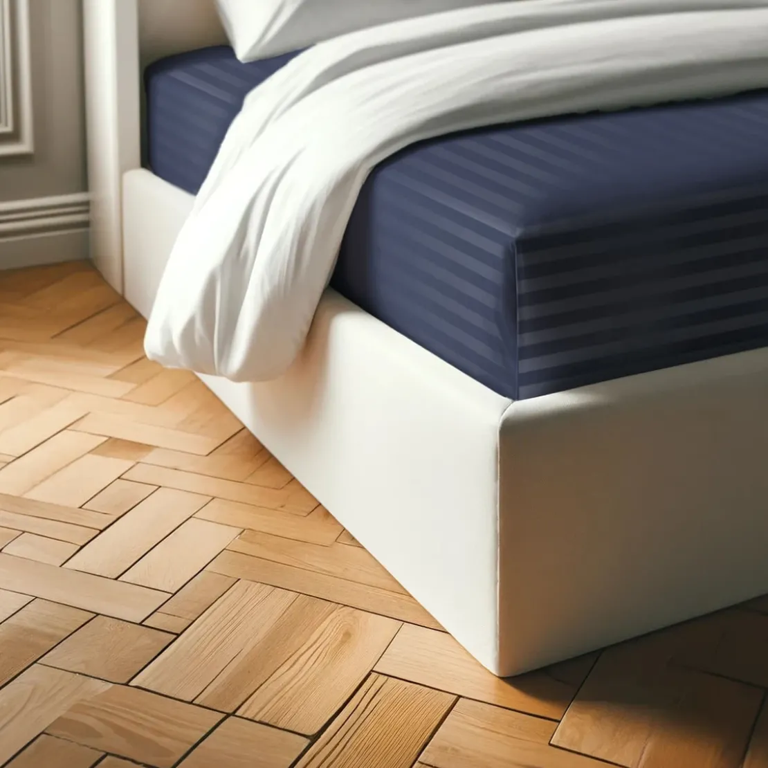 3S. x TertioDrap Housse Grand Bonnet XL Satin De Coton rayé - Bleu - Indigo