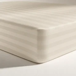 3S. x TertioDrap Housse Grand Bonnet satin de coton rayé - Beige - Écru