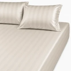 3S. x TertioDrap Housse Grand Bonnet XL satin de coton rayé - Beige - Ecru