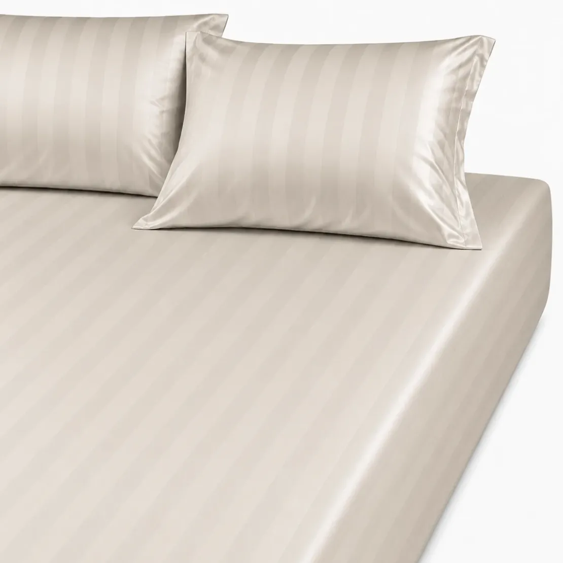 3S. x TertioDrap Housse Grand Bonnet XL satin de coton rayé - Beige - Ecru