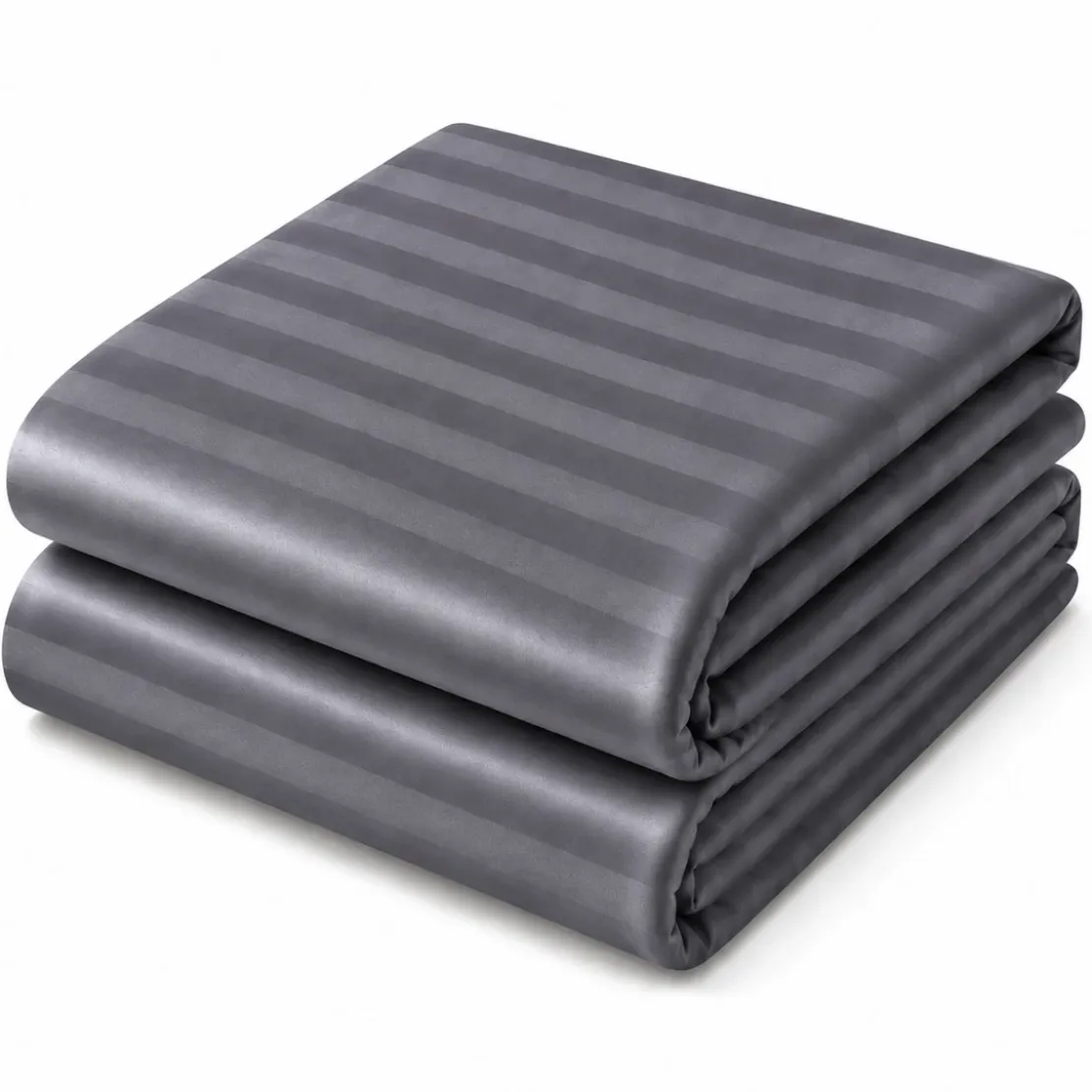 3S. x TertioDrap housse grand bonnet Satin de coton rayé - Gris - Anthracite