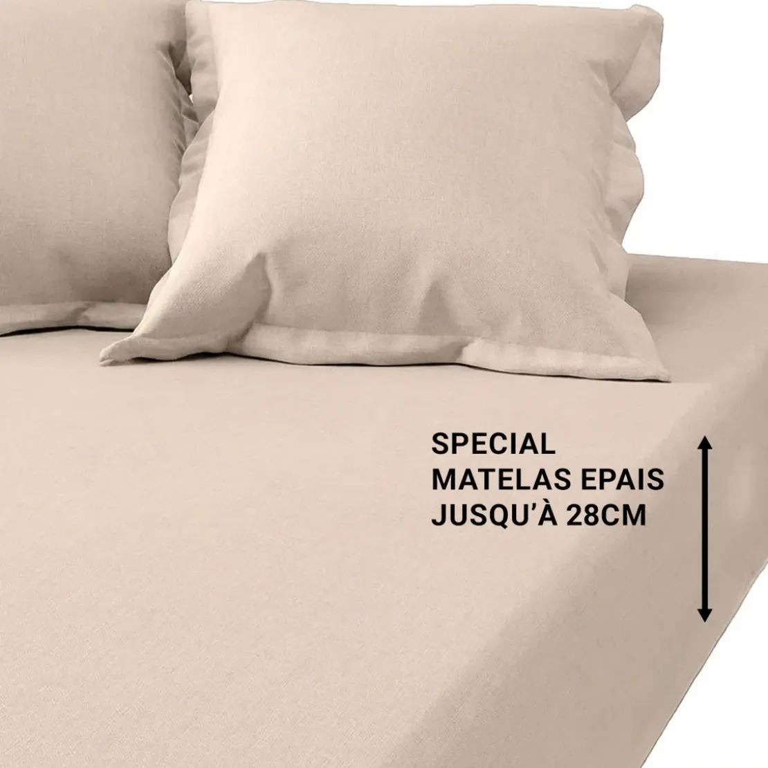 3S. x TertioDrap-housse grand bonnet polycoton - Beige - Ficelle