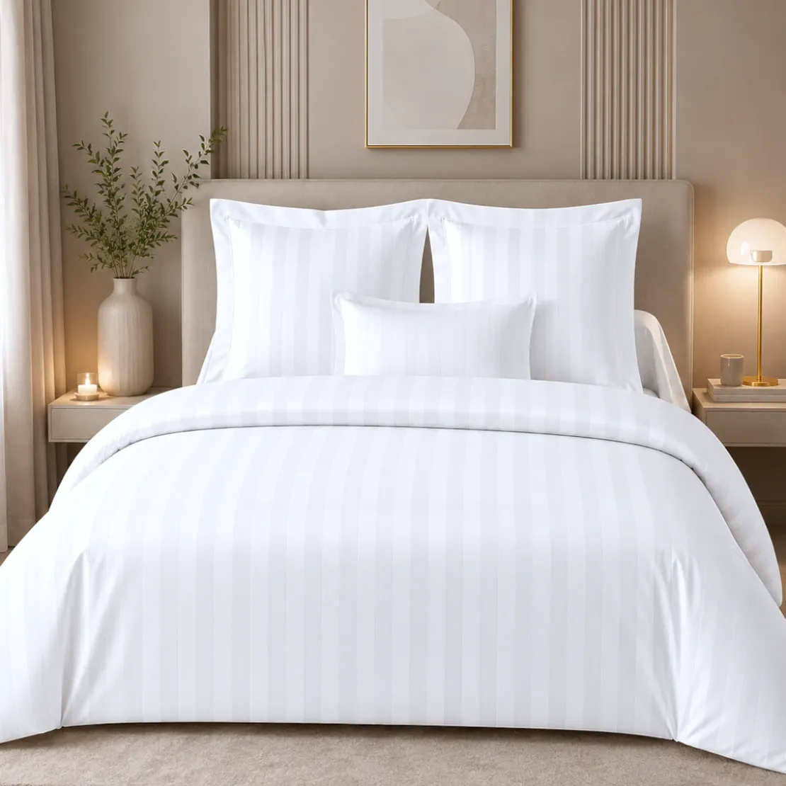 3S. x TertioDrap Housse Grand Bonnet XL Satin De Coton rayé - Blanc
