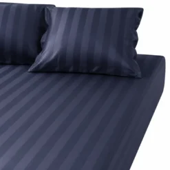 3S. x TertioDrap Housse Grand Bonnet Satin De Coton rayé - Bleu - Indigo