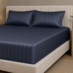 3S. x TertioDrap Housse Grand Bonnet Satin De Coton rayé - Bleu - Indigo