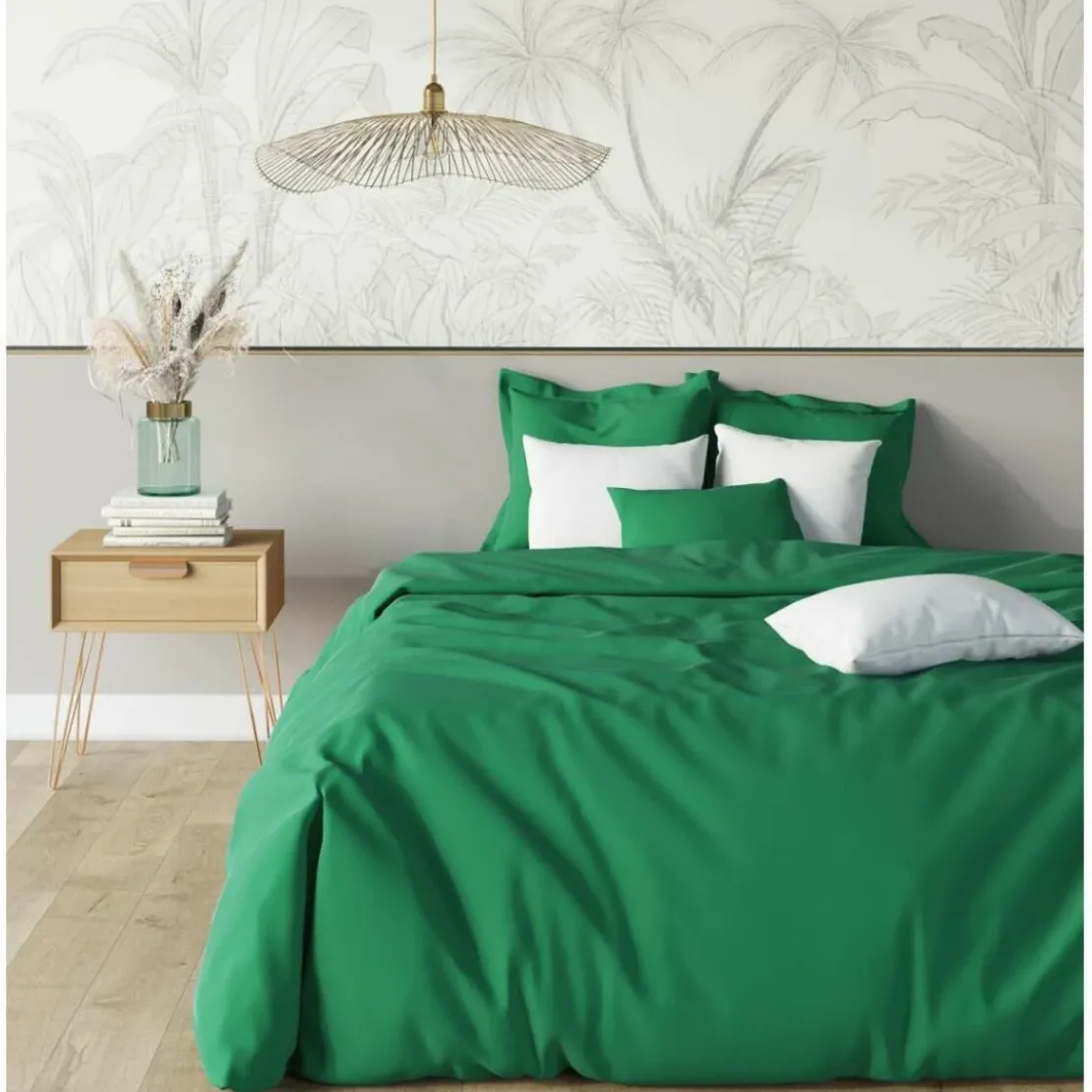 3S. x TertioDrap-housse grand bonnet polycoton - Vert - Eucalyptus
