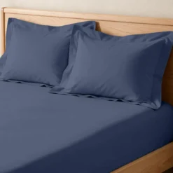3S. x TertioDrap Housse Grand Bonnet Percale De Coton - Bleu - Indigo