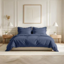 3S. x TertioDrap Housse Grand Bonnet Percale De Coton - Bleu - Indigo