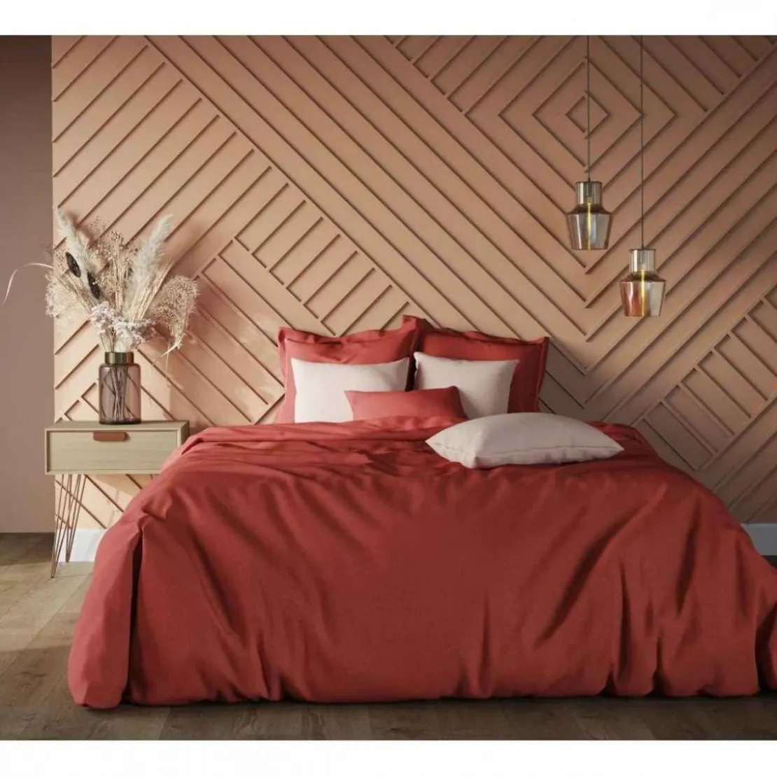 3S. x TertioDrap-housse grand bonnet polycoton - Terracotta