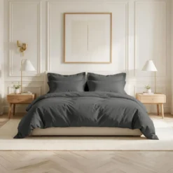 3S. x TertioDrap-housse percale de coton - Gris - Anthracite