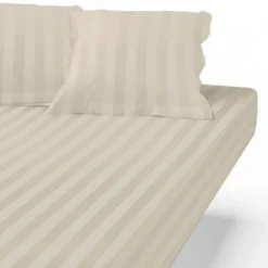 3S. x TertioDrap Housse satin de Coton rayé - Beige - Ecru